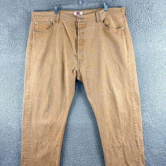 Levis‎ 501 Jeans Mens 44 Tan Button Fly Denim Western Cowboy Outdoor Casual - Picture 1 of 16